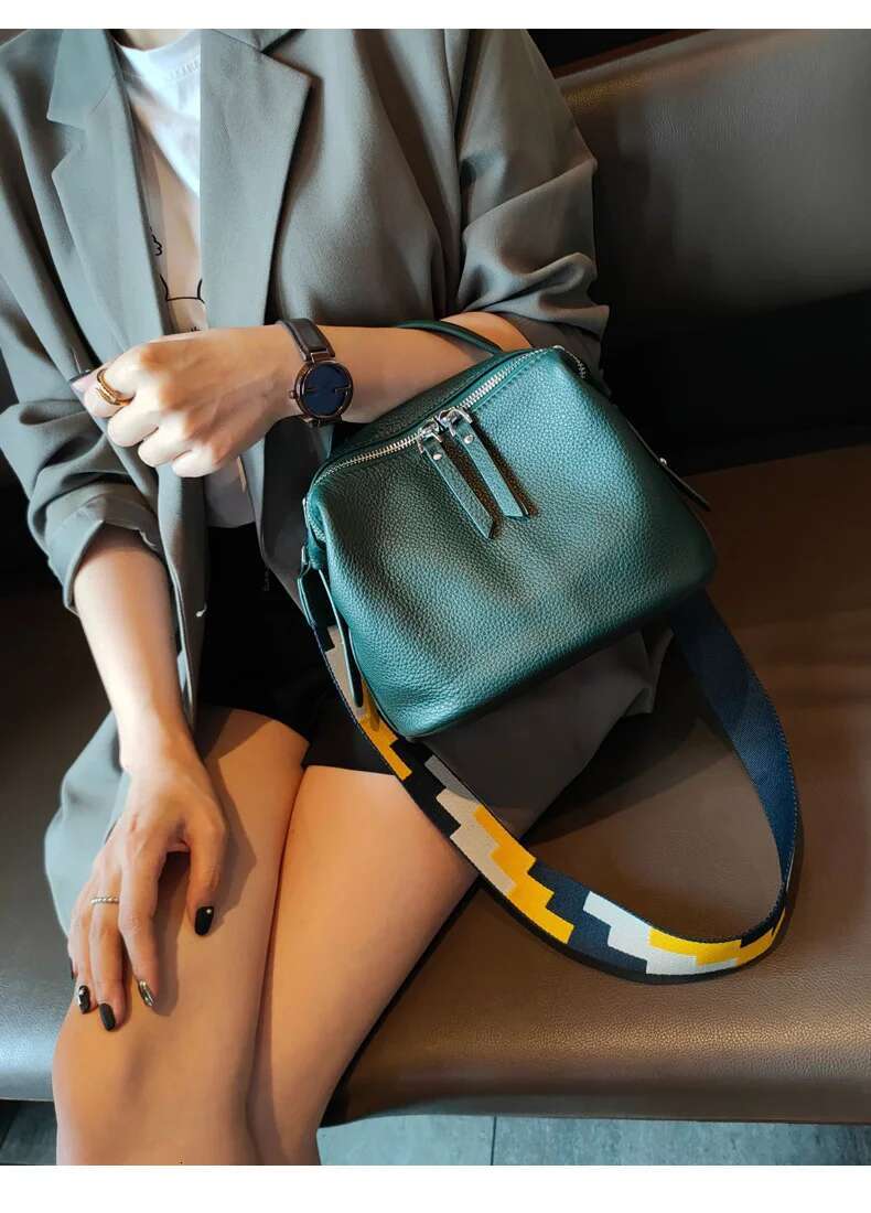 Genuine Leather Small Shoulder For Women Ladies Soft Handbag Purse With Tassels Female Casual Messenger Crossbody Bag Blue