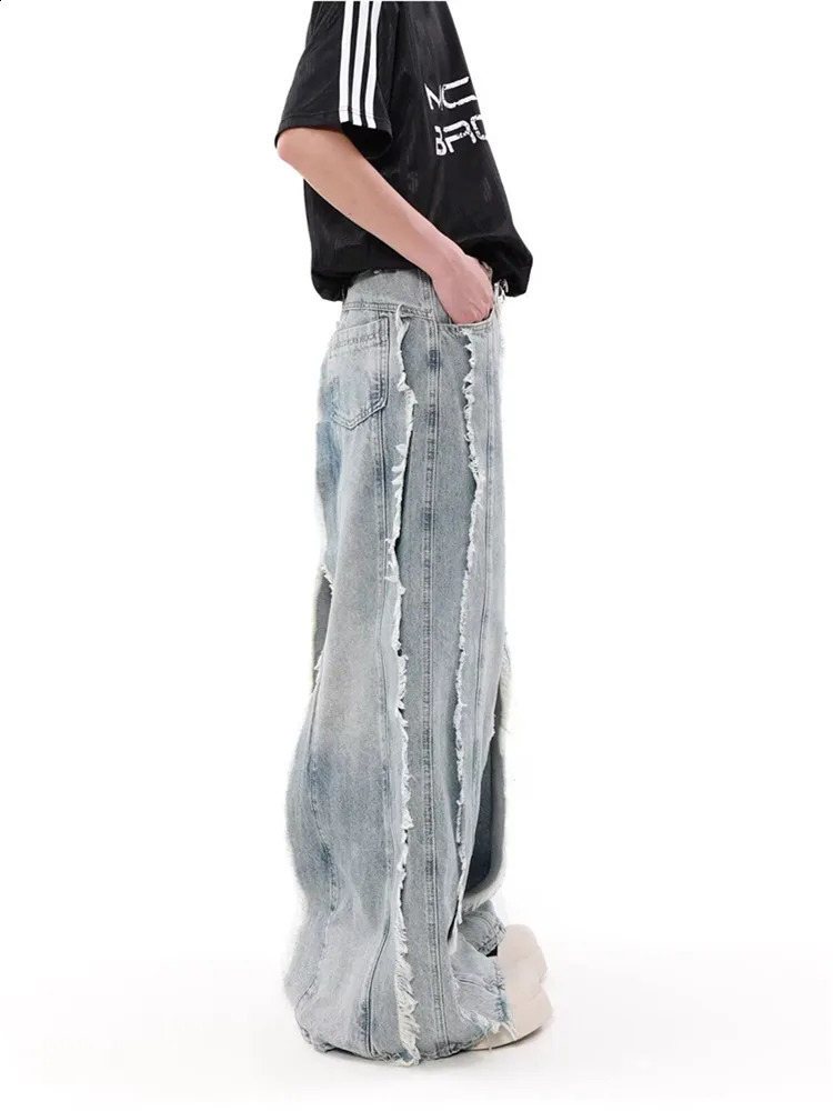 2024 Ropa Grunge Y2K Streetwear Washed Blue Baggy Stacked Jeans Pants Men Clothes Wide Leg Women Loose Denim Trousers 250109Z