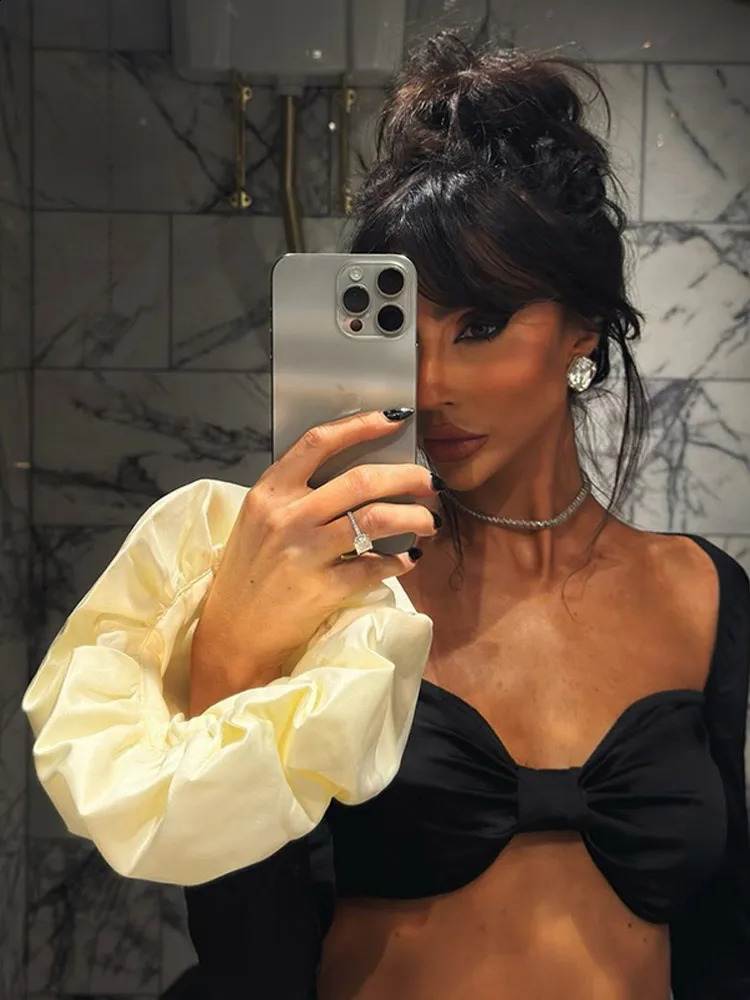 Sexy Contrasting Cropped Chest Wrapped Top Suit White Pleated Hem Short Bud Skirts Sets Elegant Lady Party Club Womens Clothes 250109