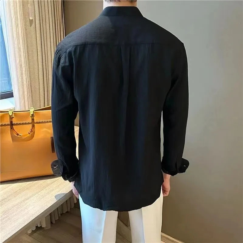 Preppy Style Long Sleeve Turn-down Collar Spring Autumn Solid Color Button Up Cardigan Shirt Mens Clothing Formal Casual Tops 250108
