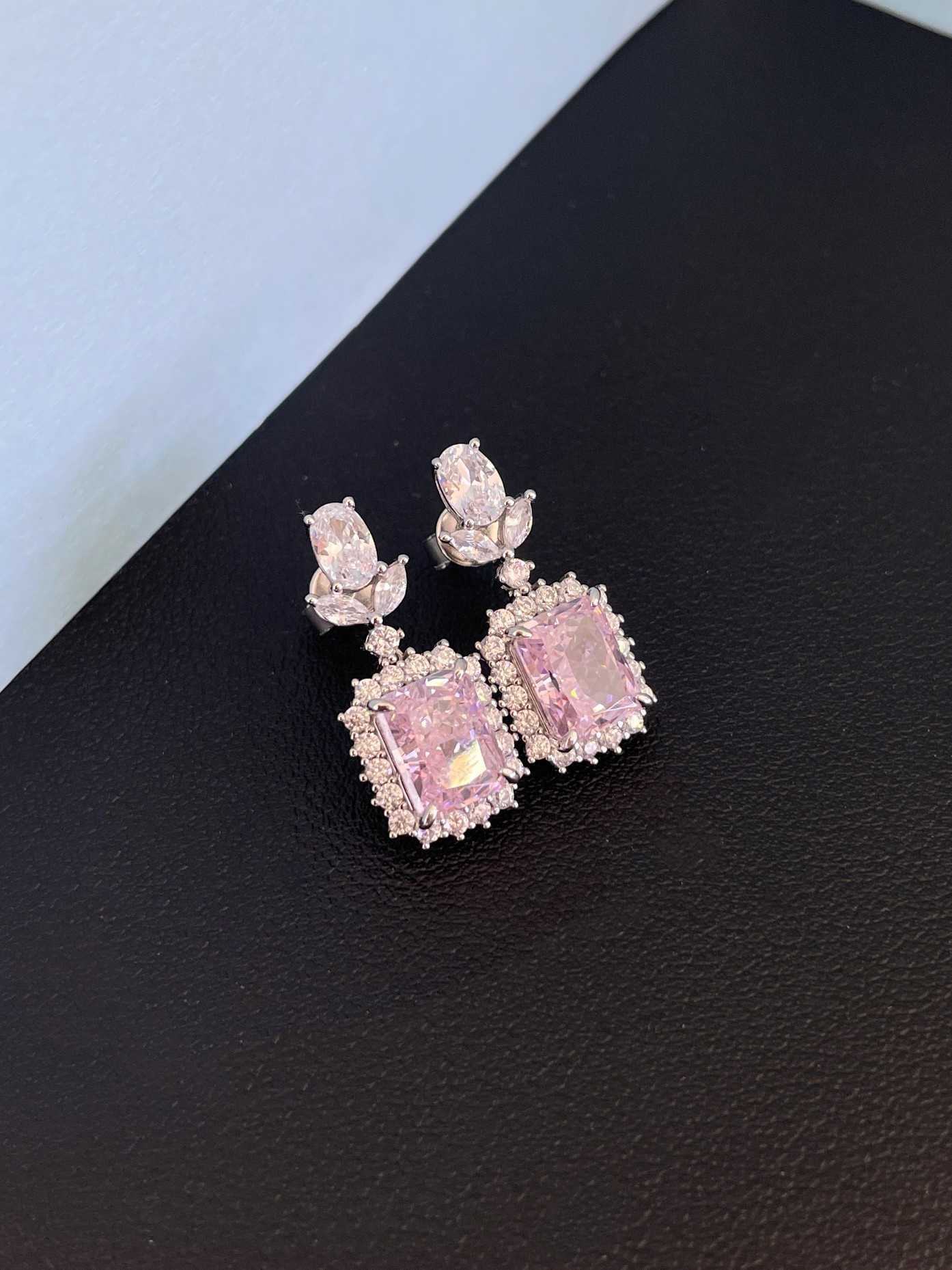 Wholesale Price Colored Moissanite Earrings S925 Pink Sapphire Radiant Cut 7*9mm Earrings For Women Jewelry