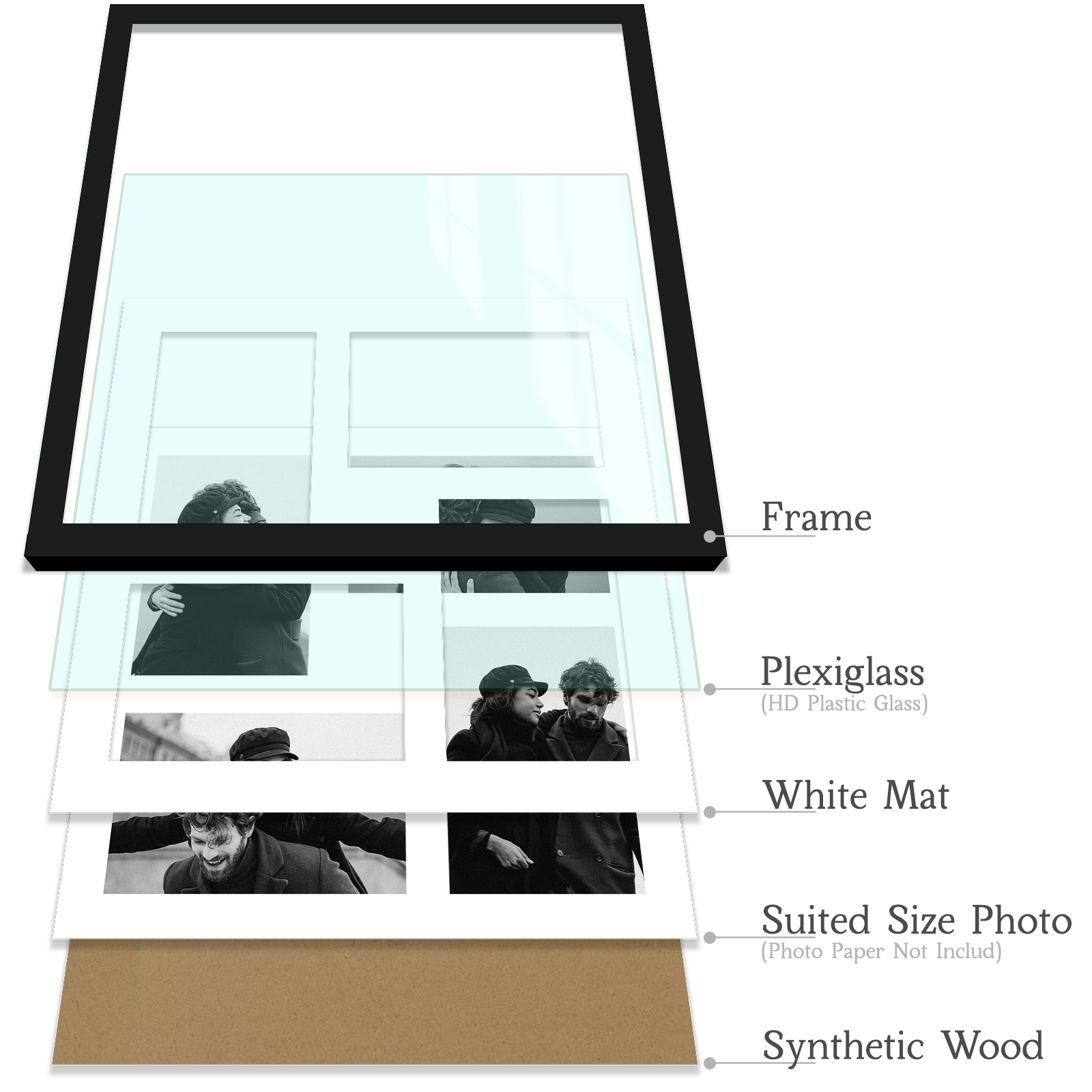 1pc Picture Display Pictures 4x6 *4 with Mat or 12x12 without Mat, Multi Collage Gallery Square Photo Frame, Wall H260306