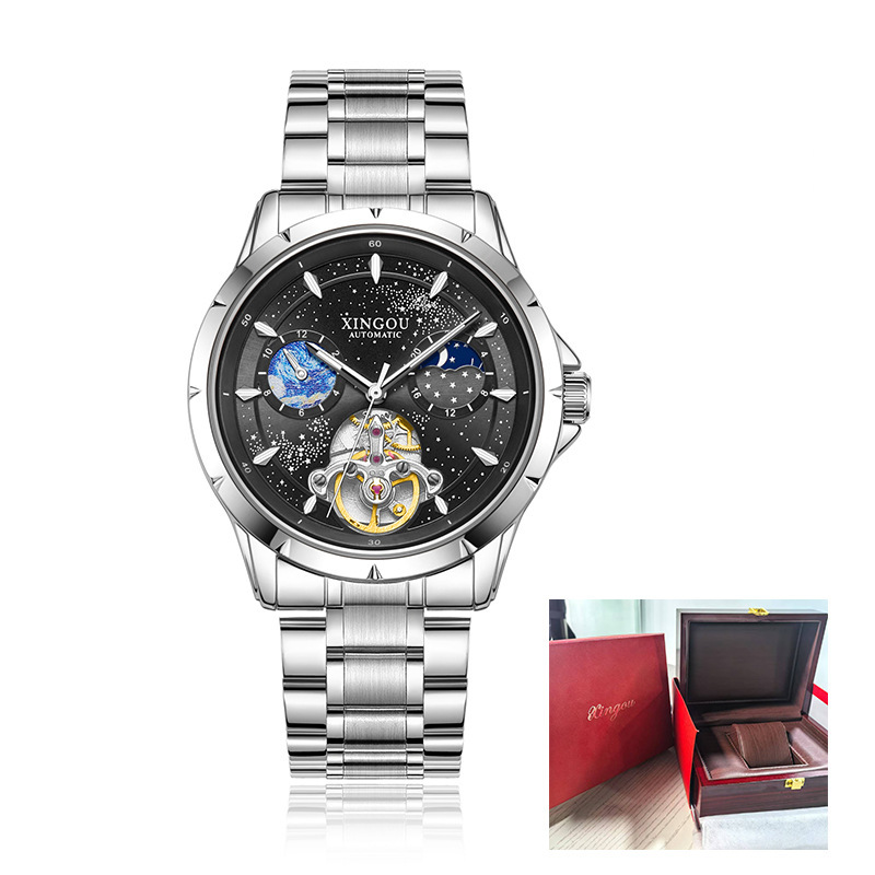 Van Gogh Starry Sky Men's Sun Moon Star Hollow Fully Automatic Tourbillon Mechanical Flywheel Waterproof Night Light Wrist Watch
