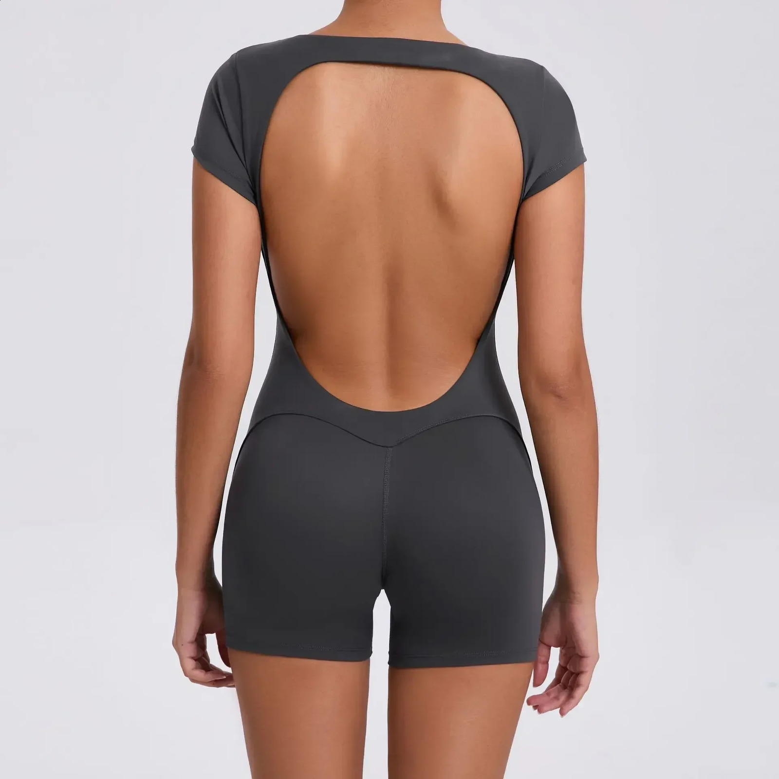 Seamless Yoga Jumpsuits Sports Fiess Hiplifting Shortsleeved Backless Onepiece Workout Gym Leggings Tracksutis for Women 250103