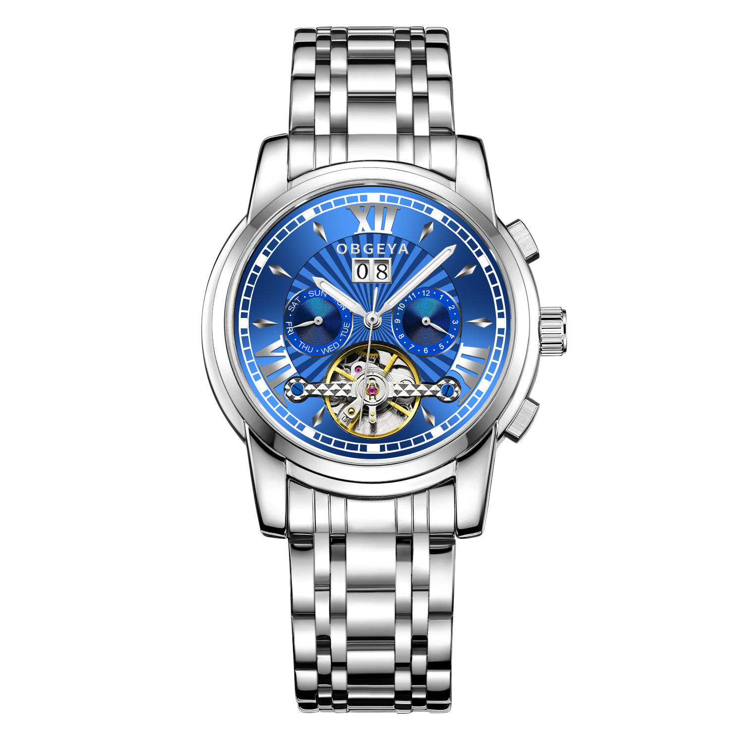 Luxury Business Tourbillon Automatic Mechanical Watch with Date Display for Men