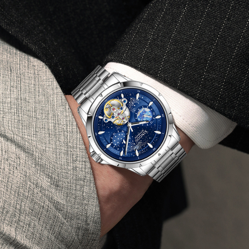 Van Gogh Starry Sky Men's Sun Moon Star Hollow Fully Automatic Tourbillon Mechanical Flywheel Waterproof Night Light Wrist Watch