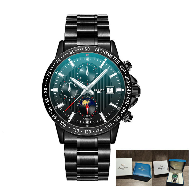 Men's Mechanical Watch with Scratch-Resistant Synthetic Sapphire Crystal and Black Face
