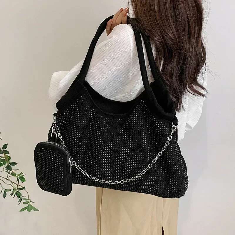 2023 New Shiny Rhie Handbag Large Shopping Fashion Dinner Underarm Shoulder Women's Party Commuter Bag