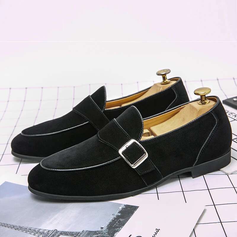 Mens Dress Peas Nubuck Leather Wedding Man Monks Designer Green Flats Business Male Casual Driving Shoes For Men Loafers
