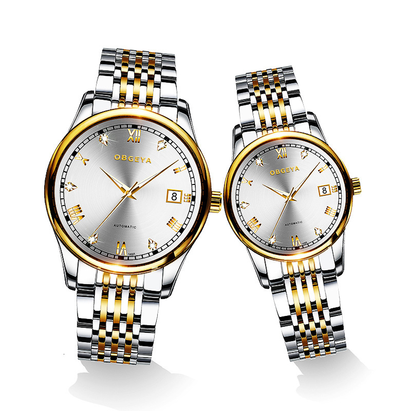 Stainless Steel Couple's Mechanical Watches - Ultra-Thin with Night Glow and Water Resistance