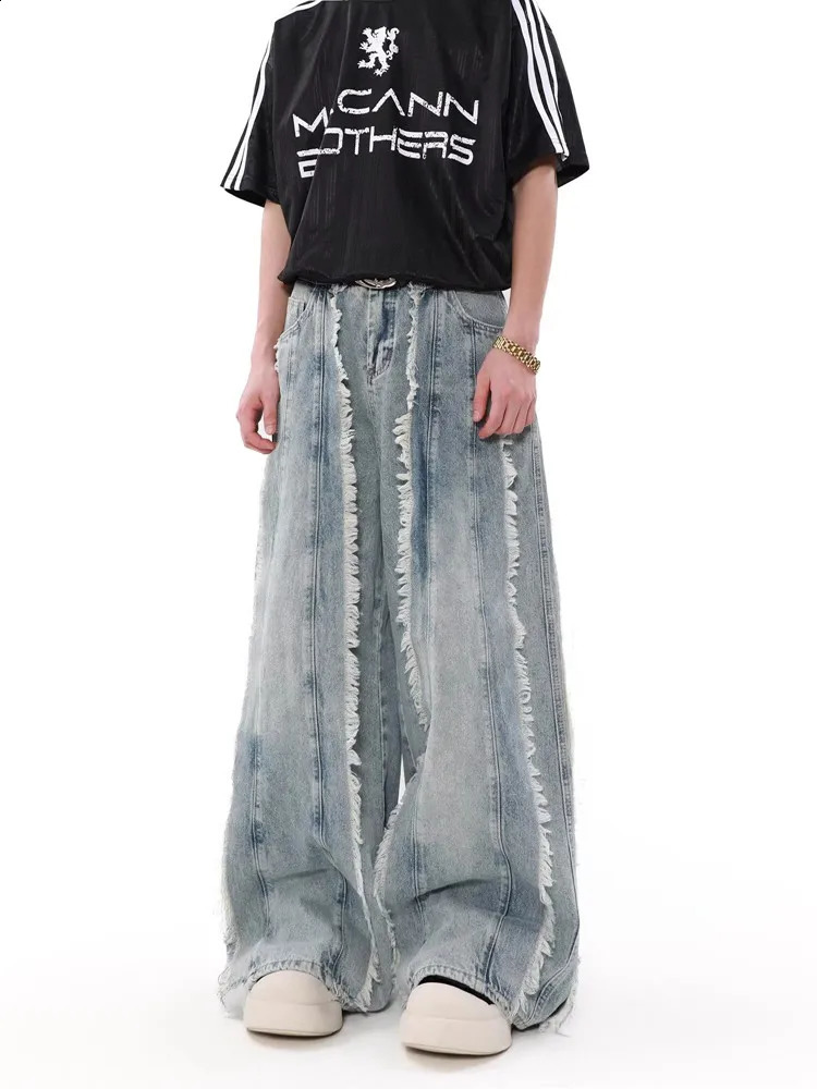2024 Ropa Grunge Y2K Streetwear Washed Blue Baggy Stacked Jeans Pants Men Clothes Wide Leg Women Loose Denim Trousers 250109Z