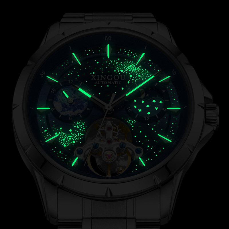 Van Gogh Starry Sky Men's Sun Moon Star Hollow Fully Automatic Tourbillon Mechanical Flywheel Waterproof Night Light Wrist Watch