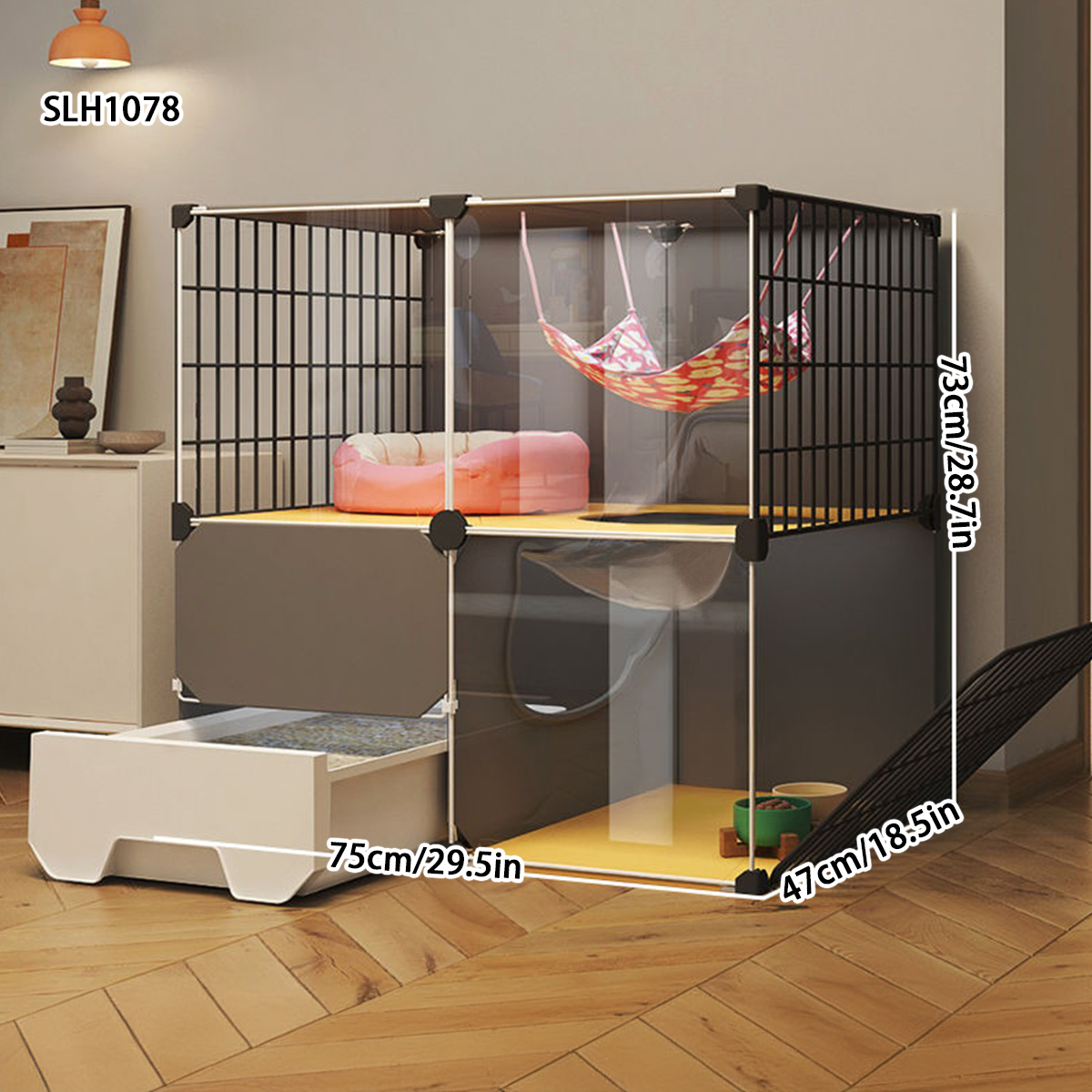 Cat Condo for Home - Large Roomy Cat Crate with Built-in Litter Pan and Scratching Post