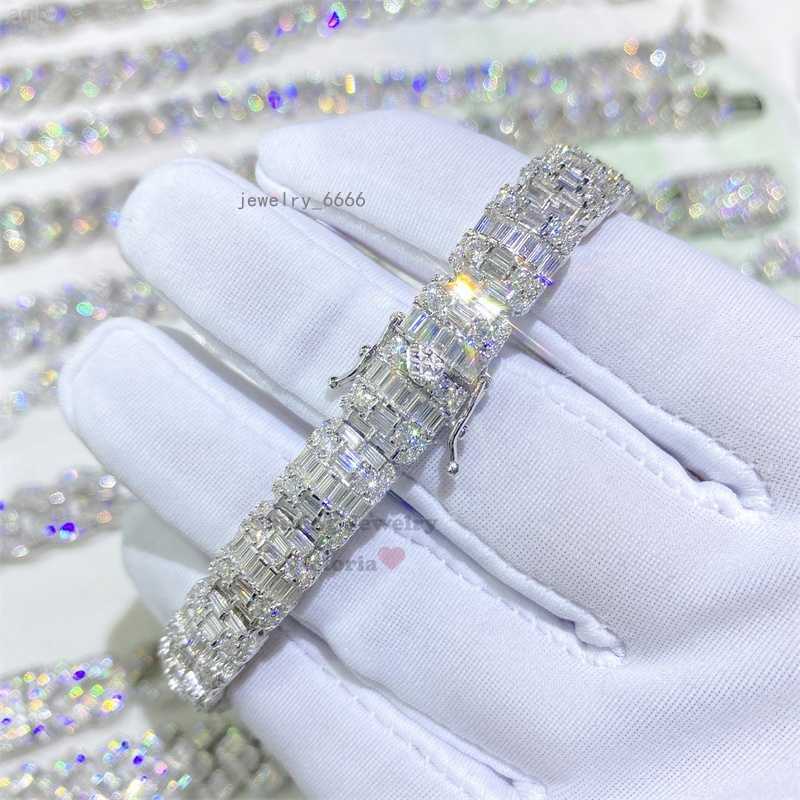 Solid Silver Men Fashion 10mm Vvs Moissanite Diamond Gra Baguette Tennis Bracelet