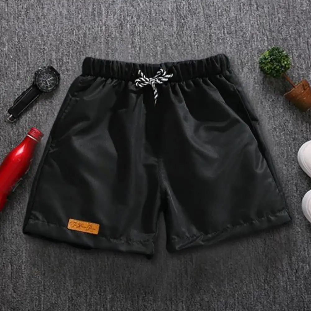 Men Casual Shorts Elastic Waist Drawstring Pockets Wide Leg Print Solid Color Summer Beach Mens Clothing 250103