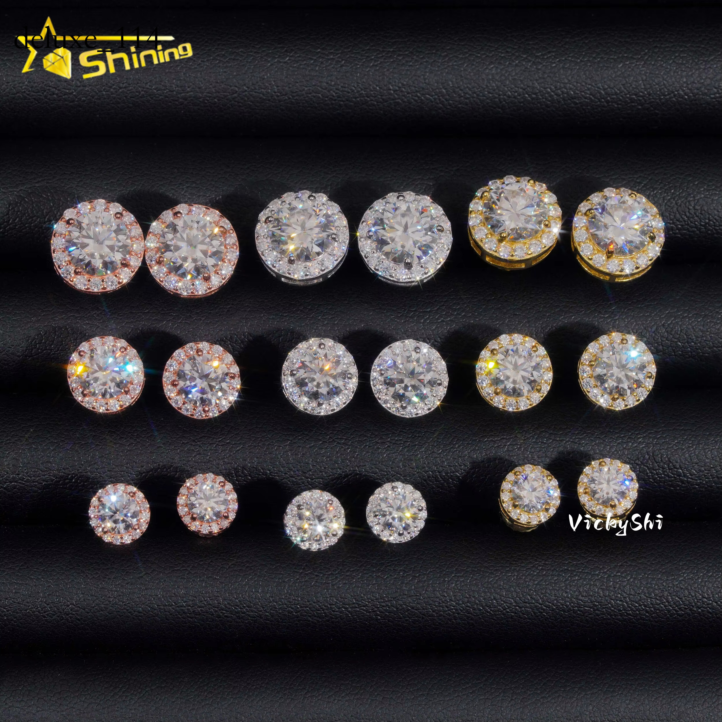 Hot Selg Hip Hop Style Sterg Sier 5MM 6.5MM 8MM Halo Design Round Moissanite Dia Stud Earrings