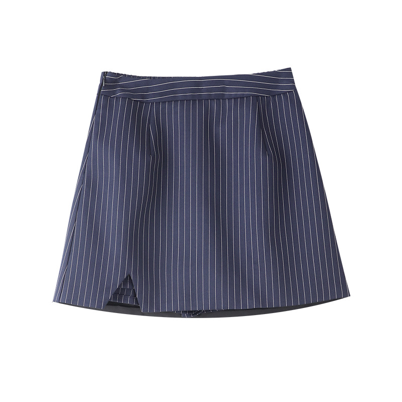 MJ43716 Slightly fat and thin striped sexy slim lapel shirt skirt two-piece suit large size women's clothing