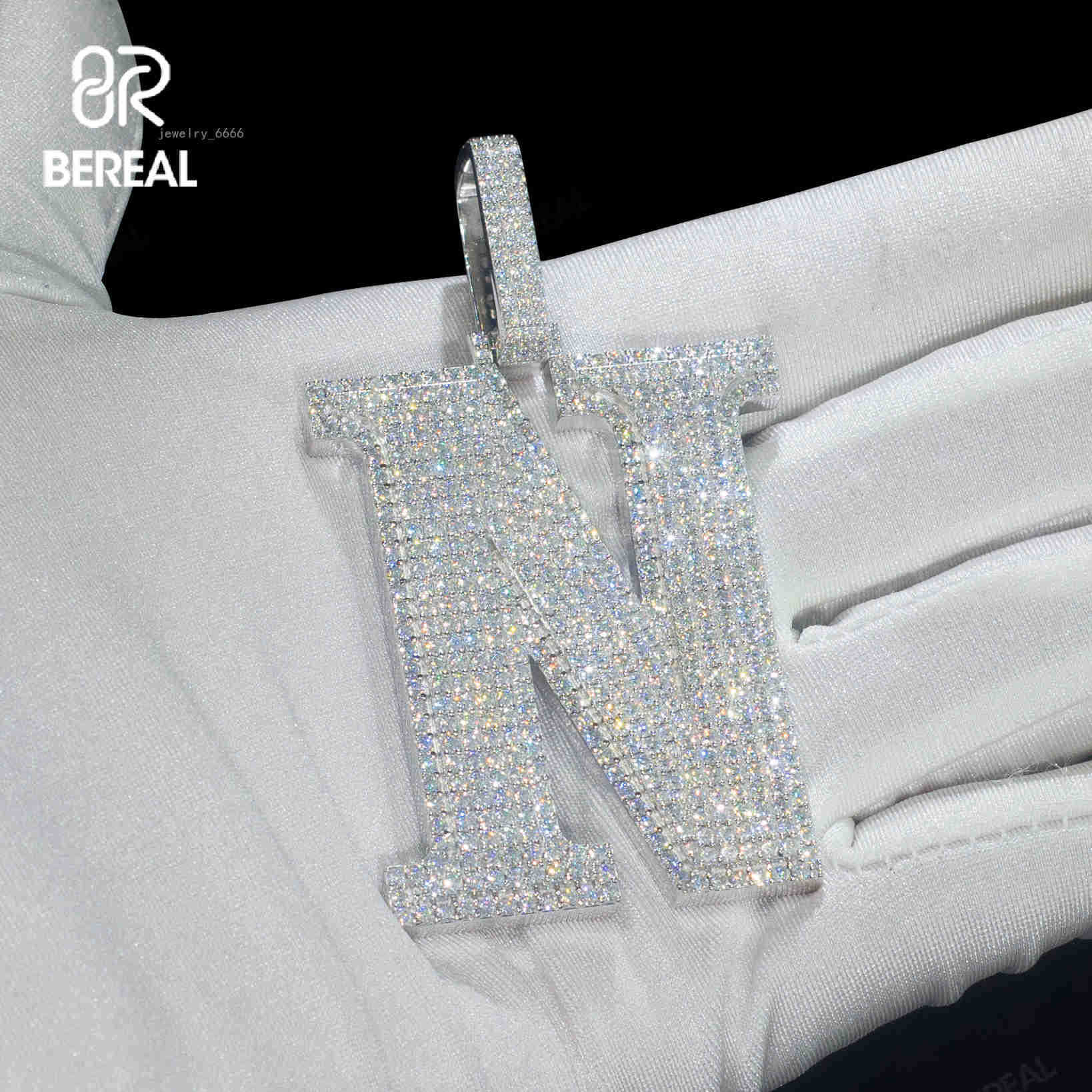 Pass Diamond Tester Vvs Moissanite Letter Pendant Iced Out Round Brilliant Cut Diamond Gold Plated 925 Silver Initial Pendant