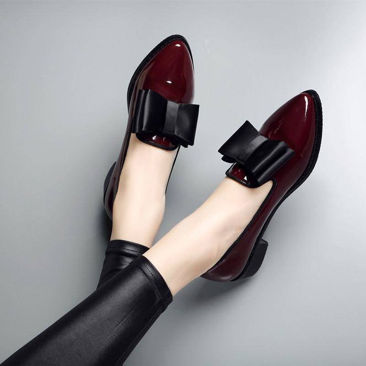 Fashion single shoes women 2025 summer new bow pointe PU bow shallow mouth low heel slip-on solid color 35-41