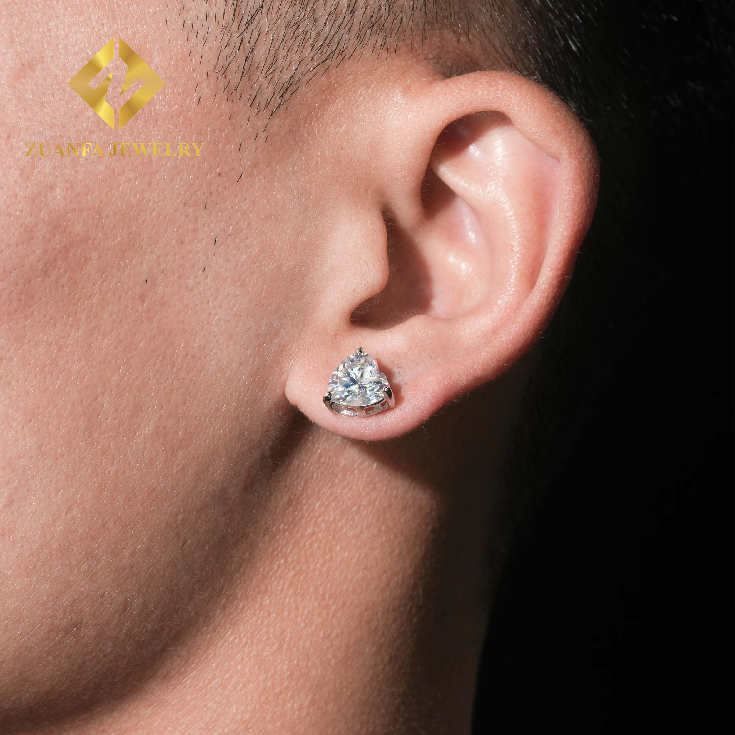 Pass Dia Tester Solid Sier D Color VVS Heart Shape Moissanite Stud Men Women Earrings Daily Wear