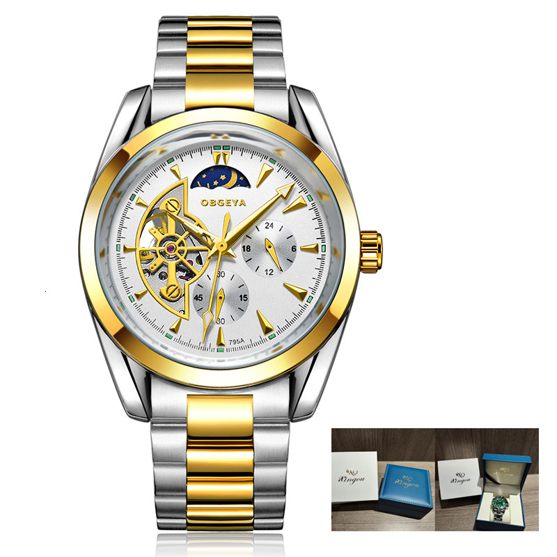 Trendy Men's Mechanical Watch with Skeleton, Night Glow, and 30M Waterproof Stainless Steel Band