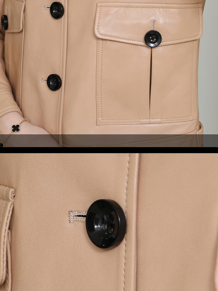 OC458M32 Luxury Quality Women's Genuine Leather Jacket Short Spring and Autumn Edition Coat Slim Fit Sheepskin Motorcycle Suit