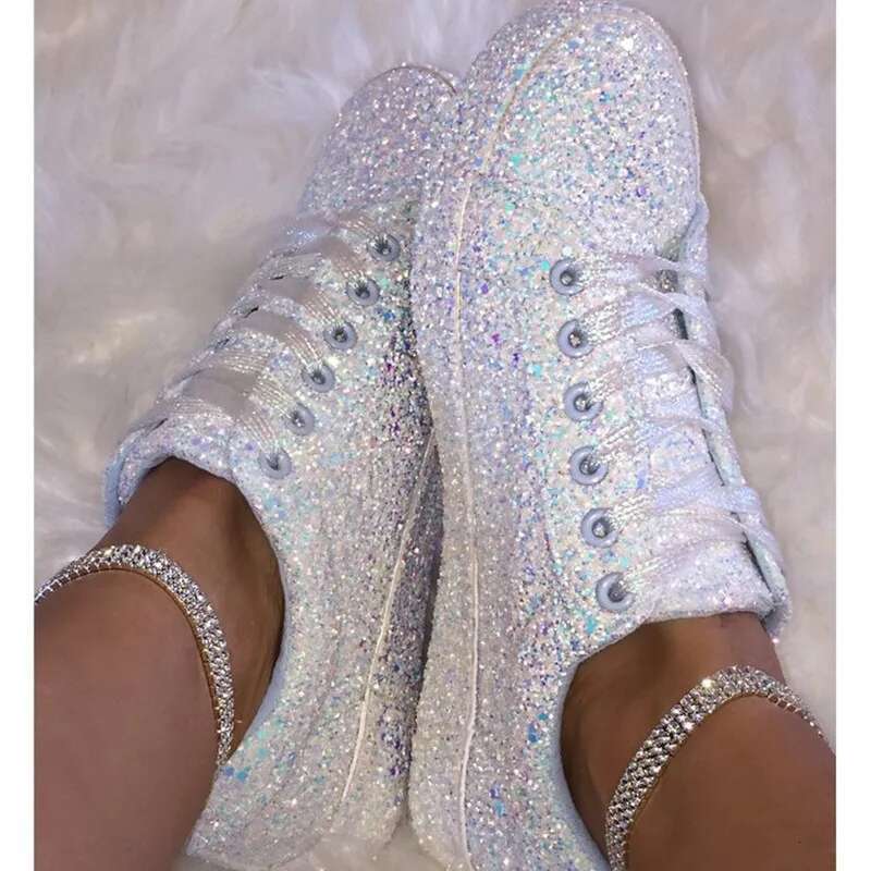 2025 Women Lace Up Sneakers Glitter Autumn Vulcanized Ladies Casual Female Platform Fashion Flat Shoes New