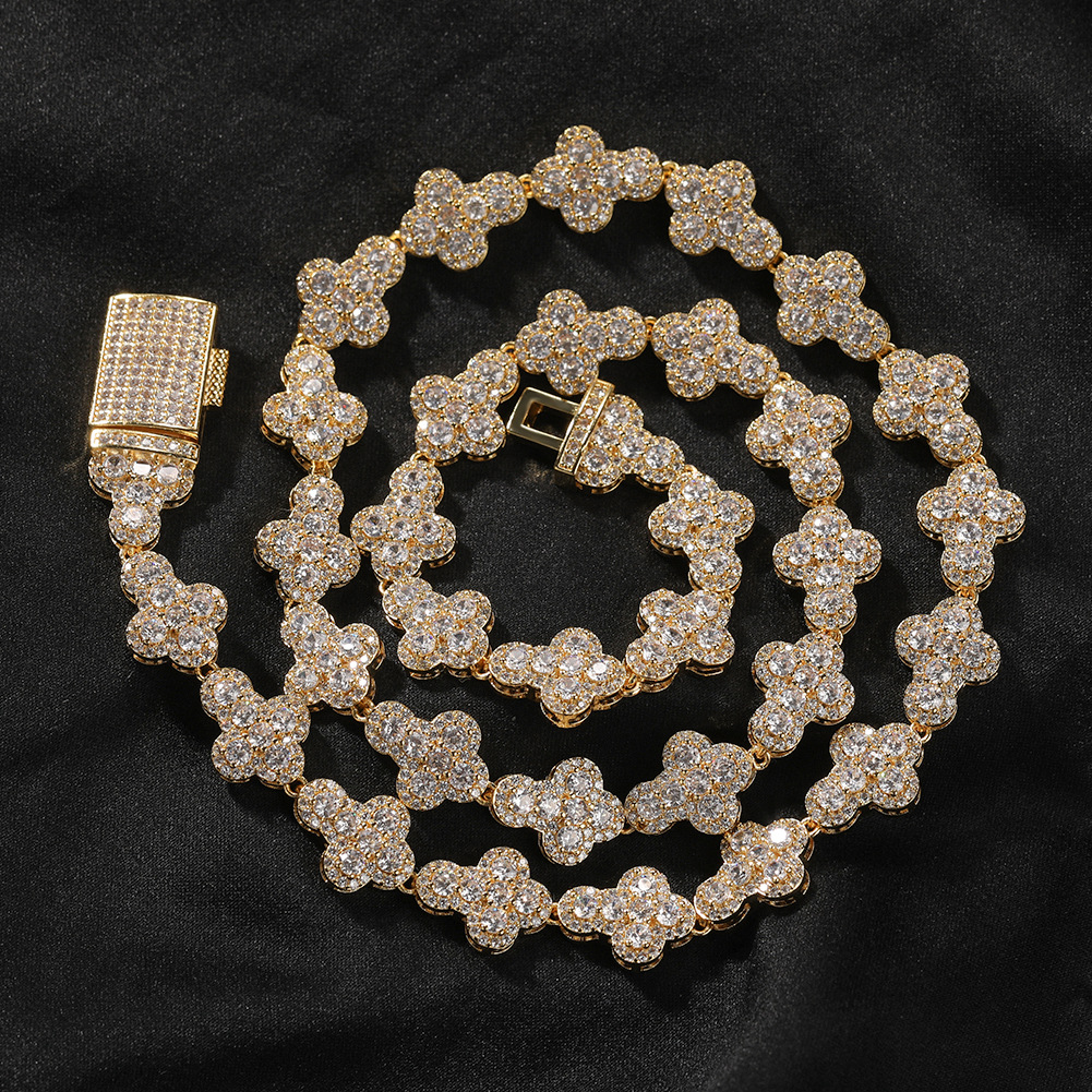 Hip Hop Cross Tennis Chain Cuban Chain Necklace Bracelets 5A CZ Stones Gold plated Jewelry Set