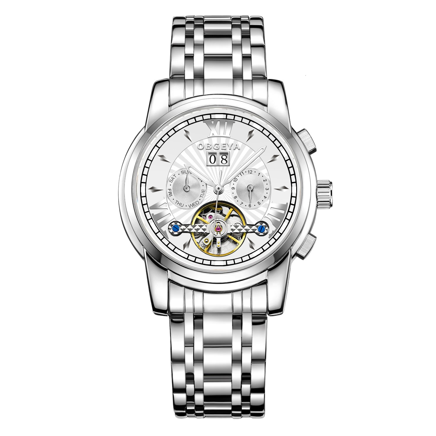 Luxury Business Tourbillon Automatic Mechanical Watch with Date Display for Men
