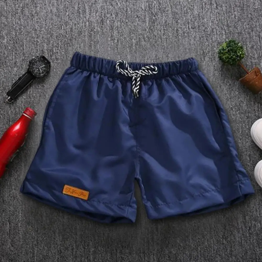 Men Casual Shorts Elastic Waist Drawstring Pockets Wide Leg Print Solid Color Summer Beach Mens Clothing 250103