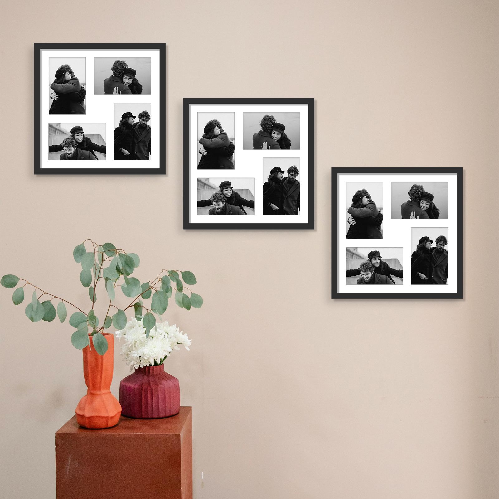 1pc Picture Display Pictures 4x6 *4 with Mat or 12x12 without Mat, Multi Collage Gallery Square Photo Frame, Wall H260306
