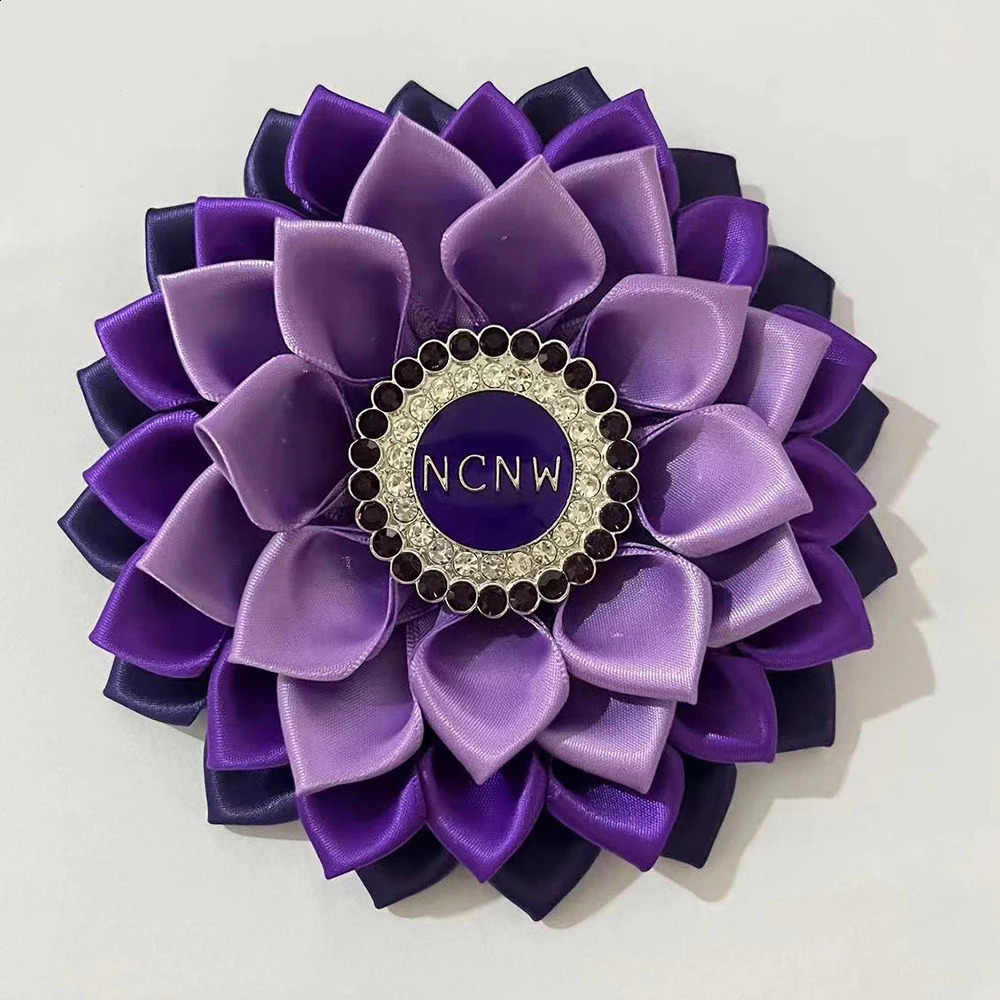 5-inch ribbon purple flower tight corset round rhinestone NCNW brooch 250103