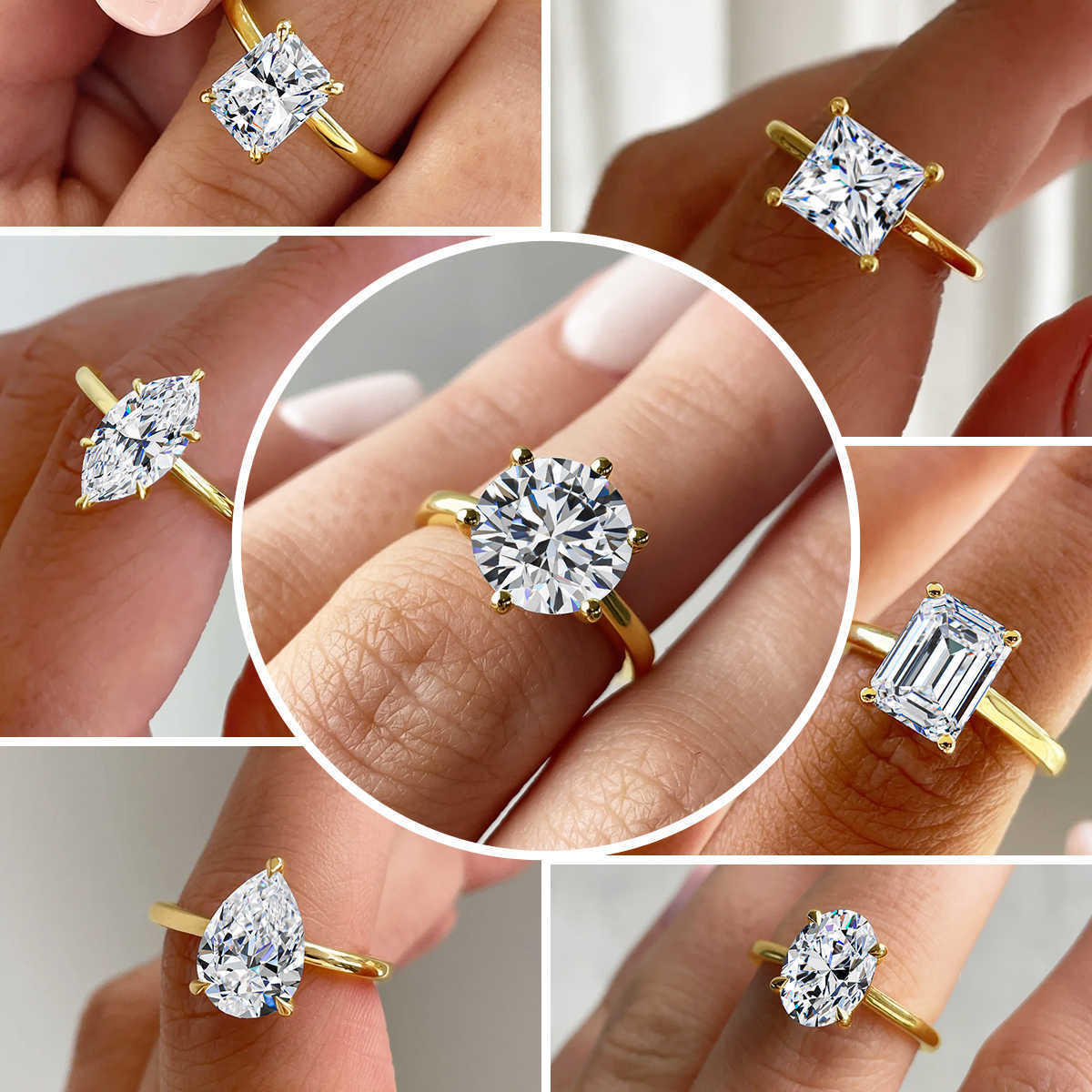 Fine Jewelry Factory Engagement 1ct 2ct Lab Diamond Oval Emerald Cut Moissanite Hollow Gold Ring Anillos Oro 14k 18k Original