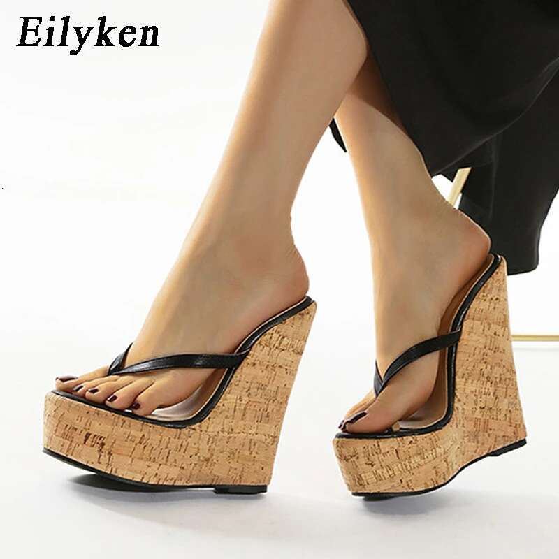 Eilyken Catwalk Style Super High Heel Wedge Platform Flip Ps Woman Slippers Fashion Beach Shoes Outdoor Ladies Summer Sandals