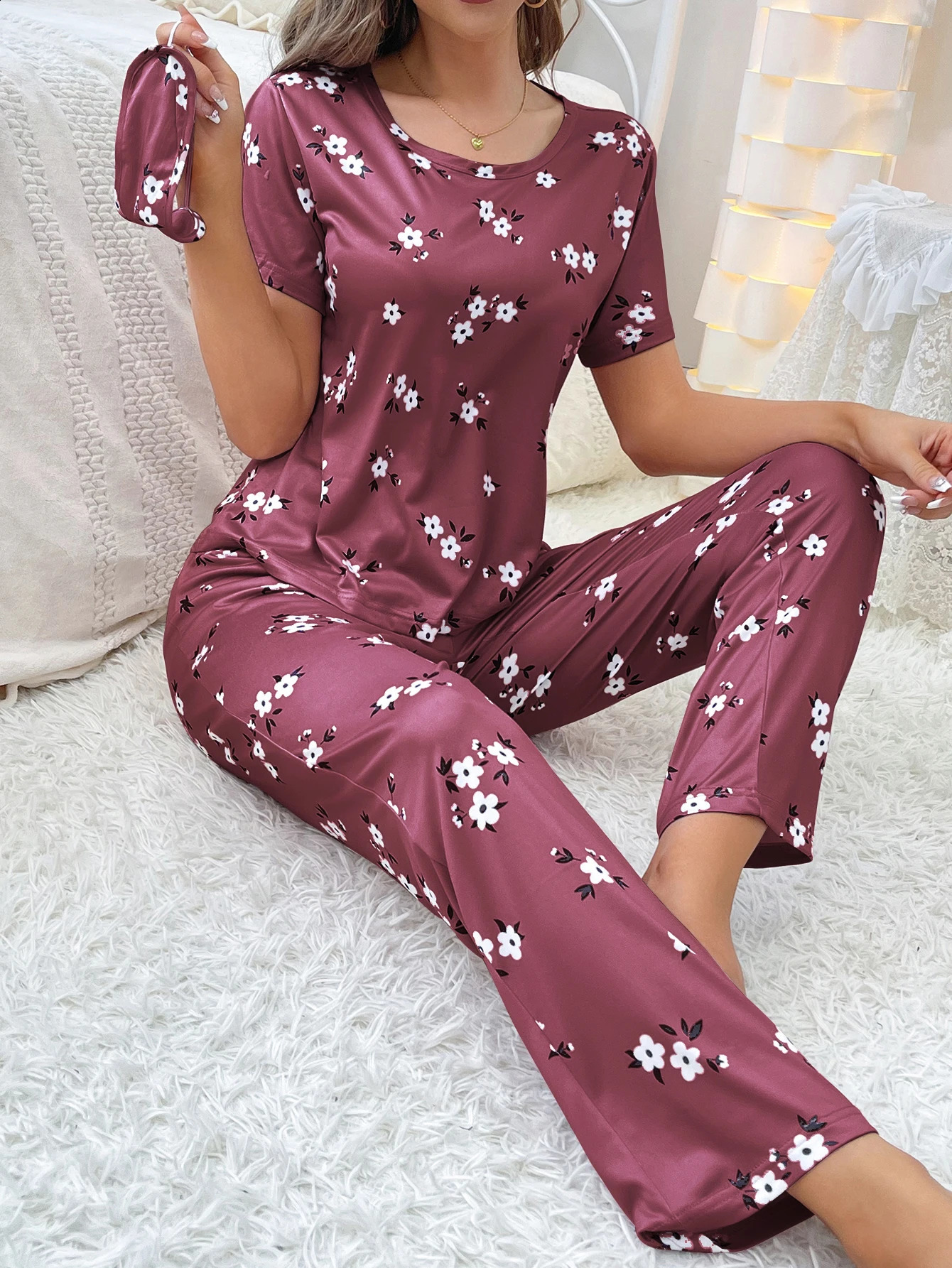 womens home wear short sleeve trousers pajamas love pattern casual and comfortable 250110