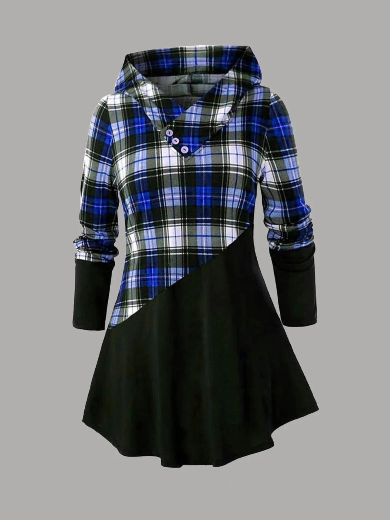 Women Plus Size Two Piece Set Hooded Plaid Print Patchwork Tops and High Waist Leggings Matching Long Sleeve Autumn Outfit 250106