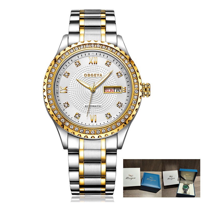 Luxury Diamond-Encrusted Automatic Mechanical Watch for Men with Date Display