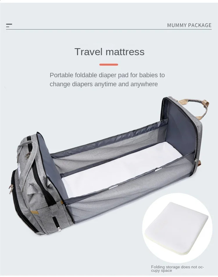 Fashionable Large Capacity Handheld Mommy Bag Folding Baby Bed Mother and Baby Bag Milk Bottle Diaper Double Shoulder Mom Bag 250106