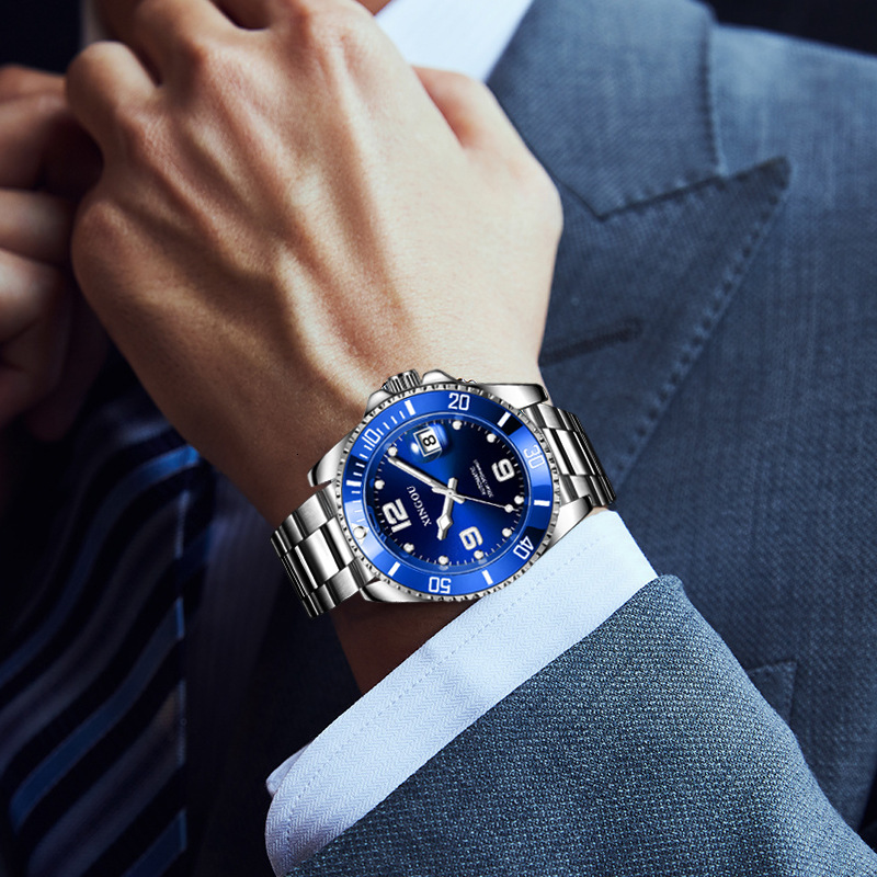 Men's Elegant Waterproof Automatic Mechanical Watch with Diving Countdown and Night Glow Steel Band