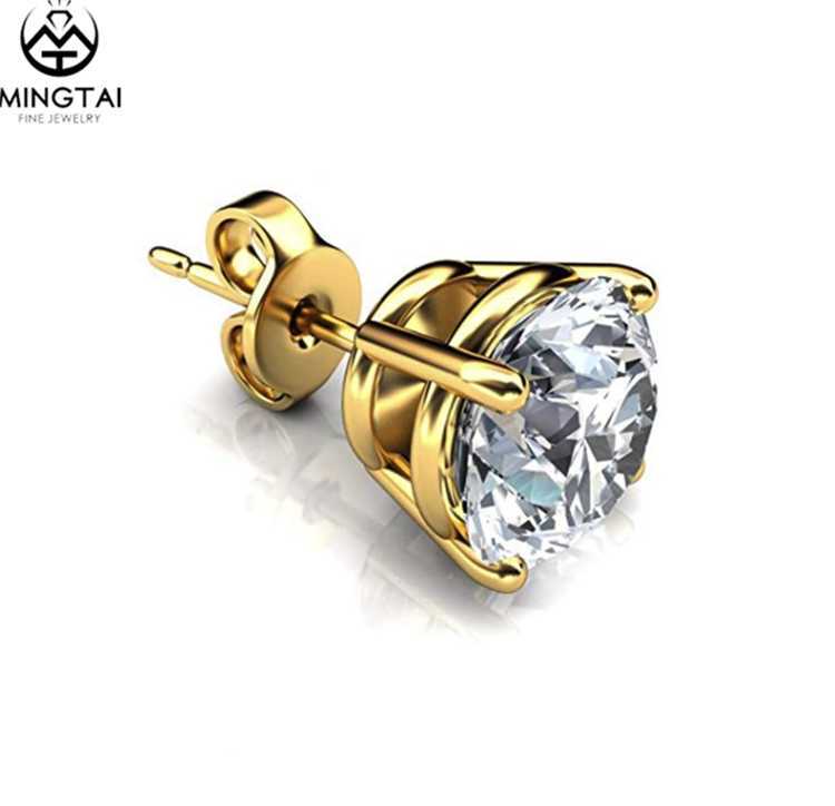 Round Cut Jewelry Accessories 14k Solid Gold Push Back Earring New Design Luxury ZIRCON Moissanite Stud Earrings Gold for Women