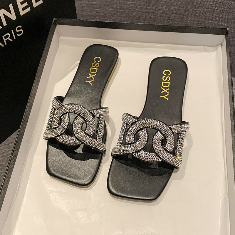 hot free shipping designer Sandals for woman 2025 breathable and fashionable Outdoor Diamond studded one character drag white