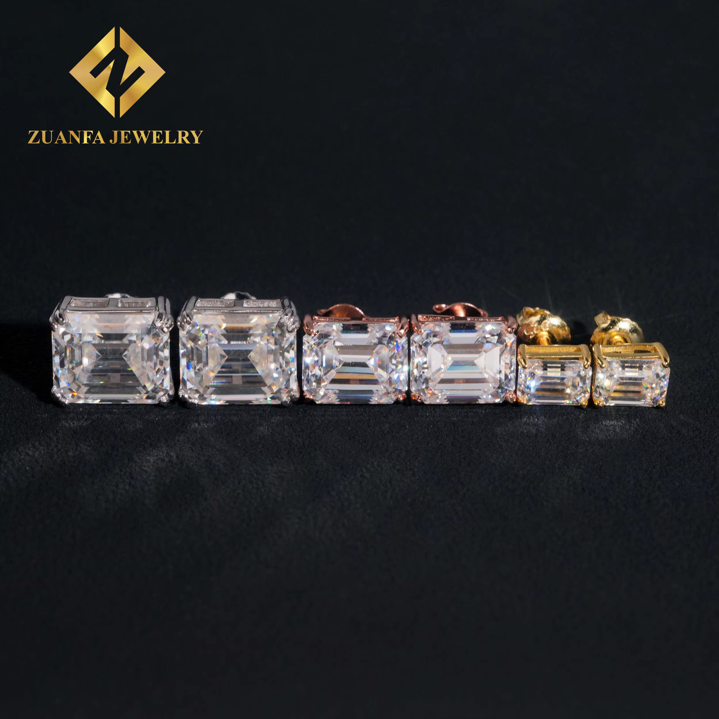 Men Women Fashionable Ear Studs Sterg Sier White Gold VVS 2CT 4CT 6CT 8CT 10CT Emerald Cut Moissanite Stud Earrings