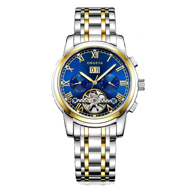 Men's Fashionable Waterproof Skeleton Automatic Mechanical Watch with Date Display