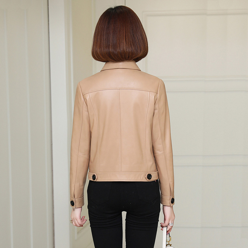 OC458M32 Luxury Quality Women's Genuine Leather Jacket Short Spring and Autumn Edition Coat Slim Fit Sheepskin Motorcycle Suit