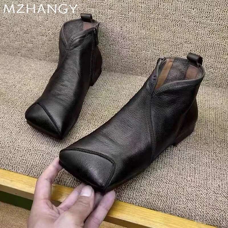 Square Toe Women Ankle Flats Designer Shoes Woman Trend Fashion Boots New Sneakers Retro Soft Mujer Snow Botas