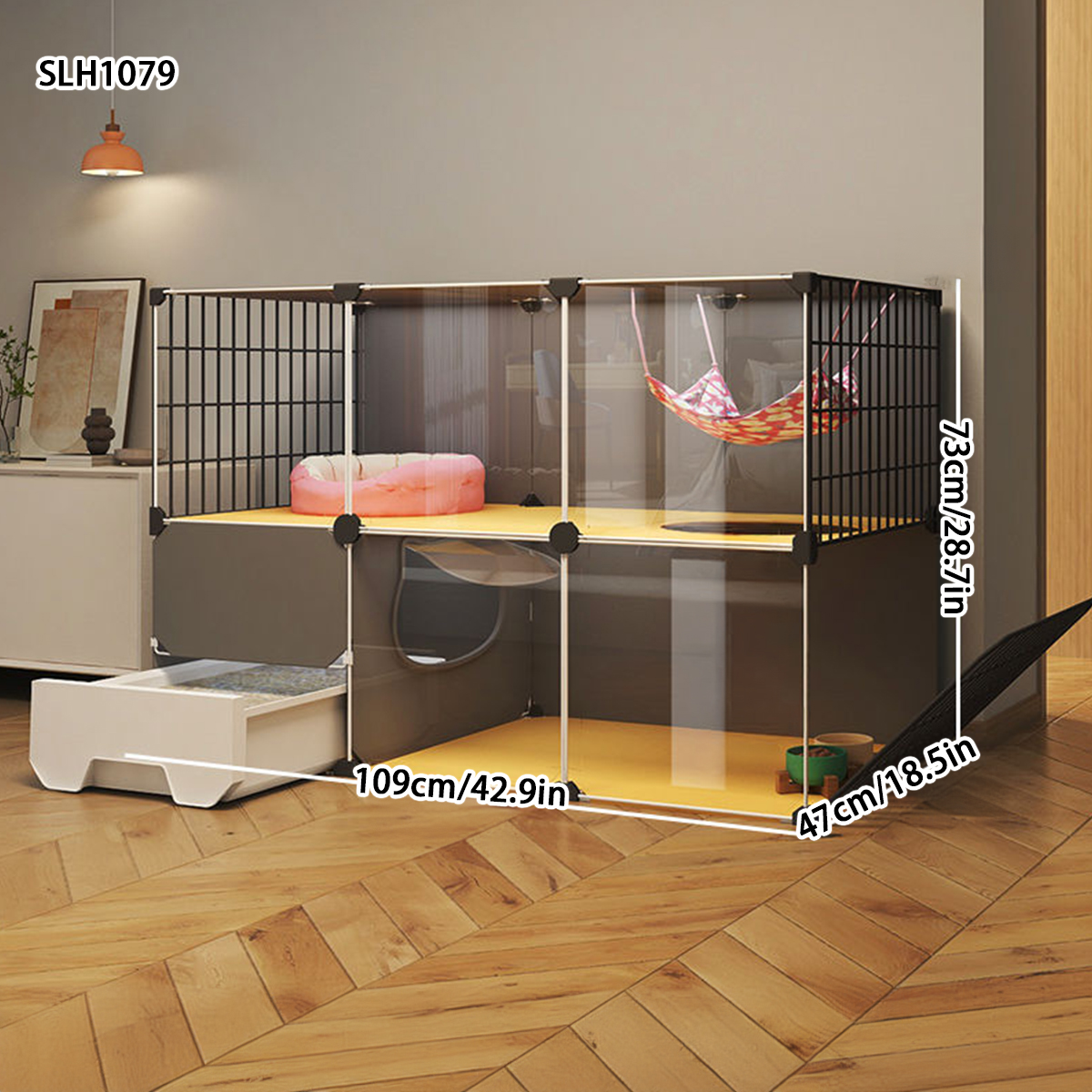 Cat Condo for Home - Large Roomy Cat Crate with Built-in Litter Pan and Scratching Post