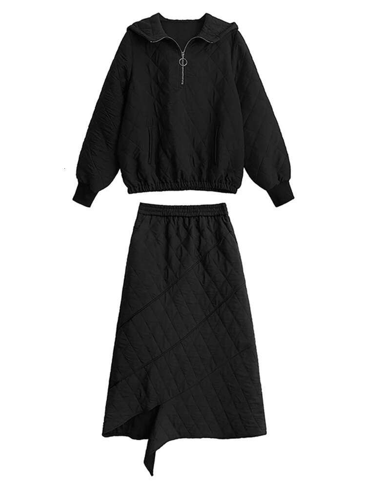 Cotton-Padded Sweatshirt Warm Skirt Two Pieces Suit New Hooded Long Sleeve Women Fashion Tide Spring Autumn 2025 1Dh9192