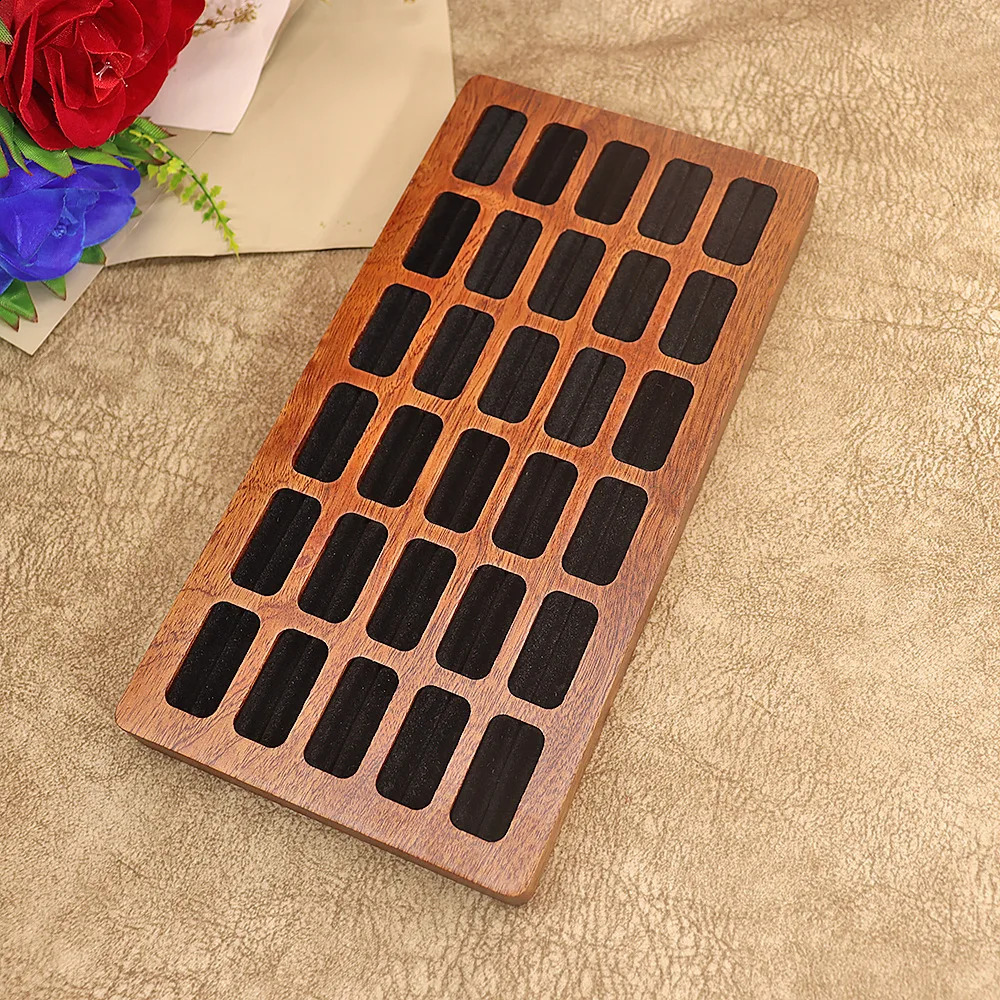 Thirty Card Slots Solid Wood Sapele Ring Jewelry Display Tray Storage Earrings Earring Box Stand Ladies 250106