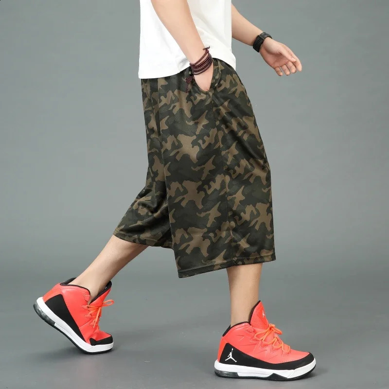 mens elastic loose running shorts for summer leisure elastic waist knee length printed Plus size XL 2XL 3XL 4XL 250109