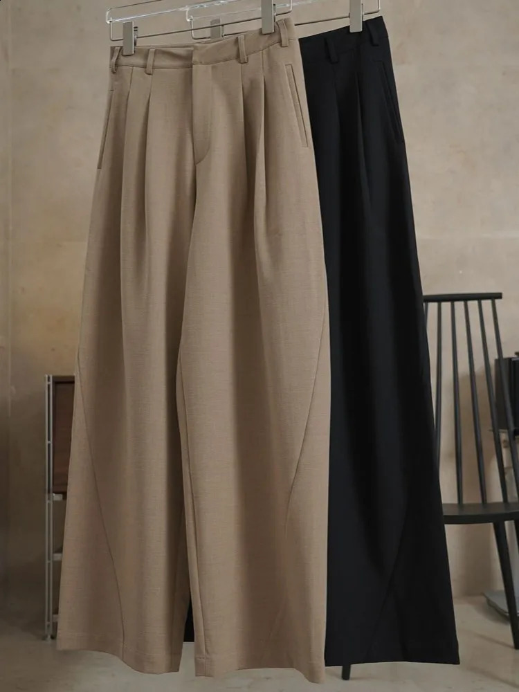 LANMREM Minimalism High Waist Pants For Women Straight Wide Leg Trousers Loose Female Fashion Clothing Spring 26D1885 250106